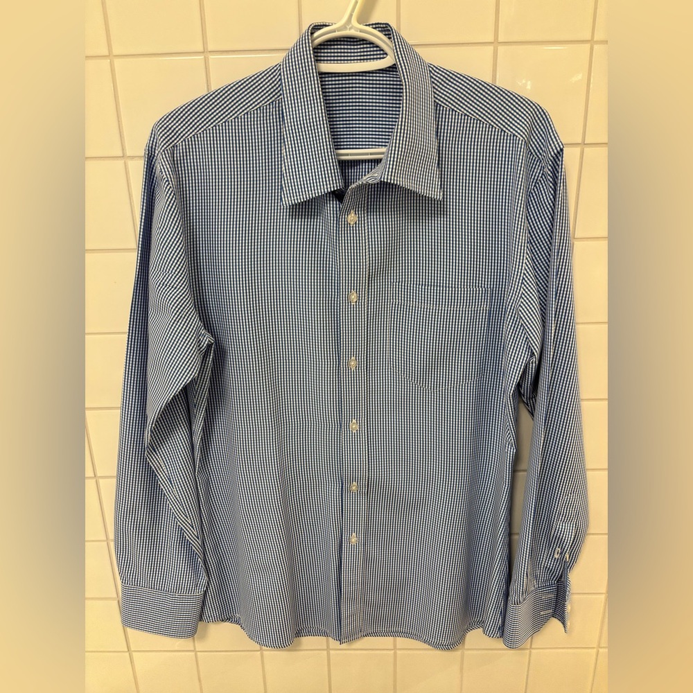 Classic Blue Checked Men's Dress Shirt
